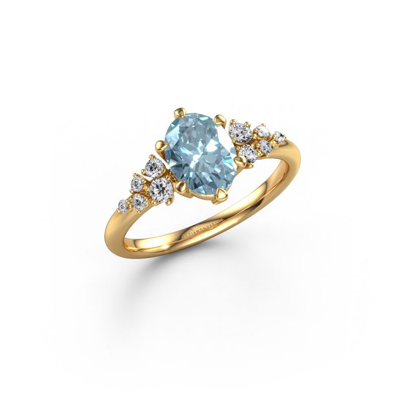 Engagement ring Royce OVL 585 gold blue lab grown diamond 8x6 mm