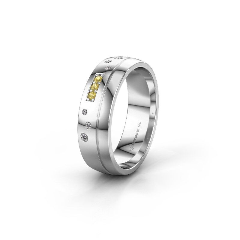 Afbeelding van Trouwring WH0310L26AP<br/>585 witgoud ±6x1.7 mm<br/>Gele saffier