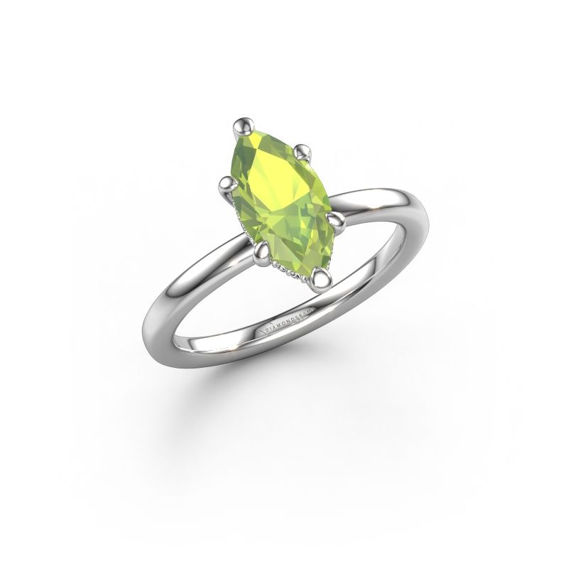 Engagement ring Simone MRQ 2 585 white gold peridot 11x5.5 mm