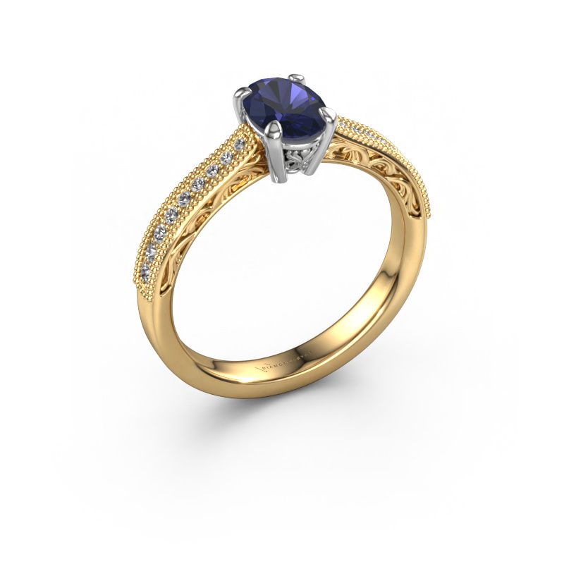 Bague de fiançailles Shonta OVL 585 or jaune saphir 7x5 mm
