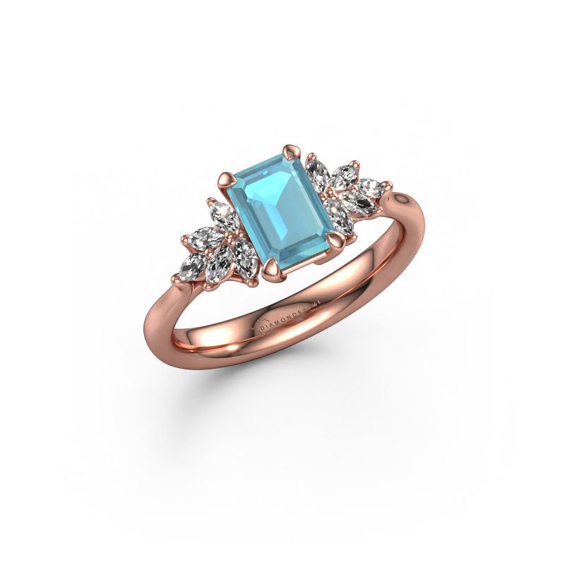 Bague de fiançailles Fiona EME 585 or rose topaze bleue 7x5 mm