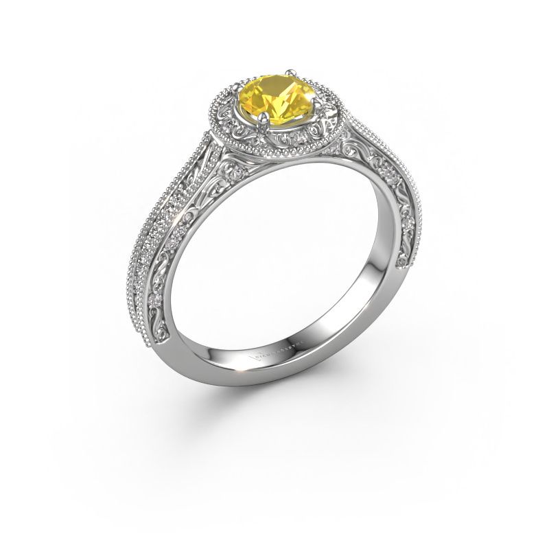 Bague de fiançailles Alice RND 950 platine saphir jaune 5 mm