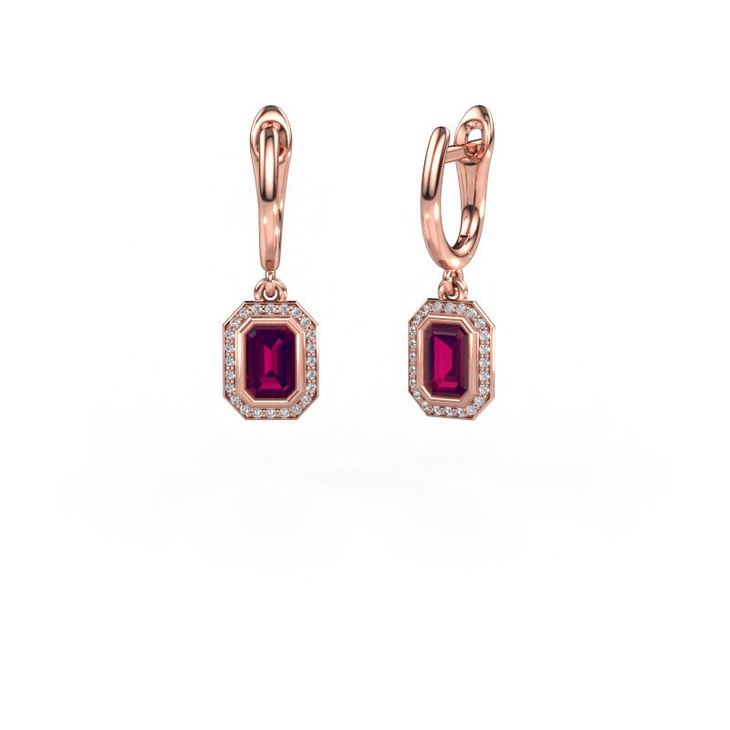 Oorhangers Noud EME 585 rosé goud rhodoliet 6x4 mm