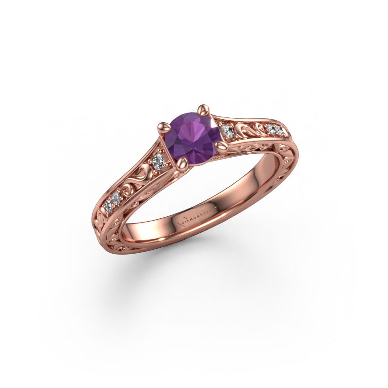 Verlovingsring Mallory RND 585 rosé goud amethist 5 mm
