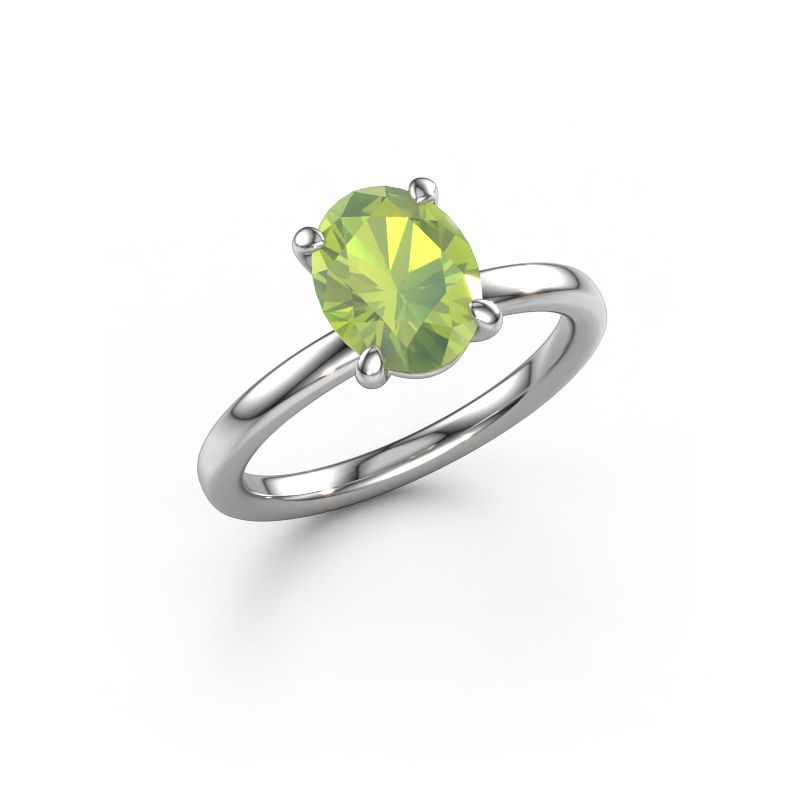 Bague de fiançailles Simone OVL 1 585 or blanc péridot 9x7 mm