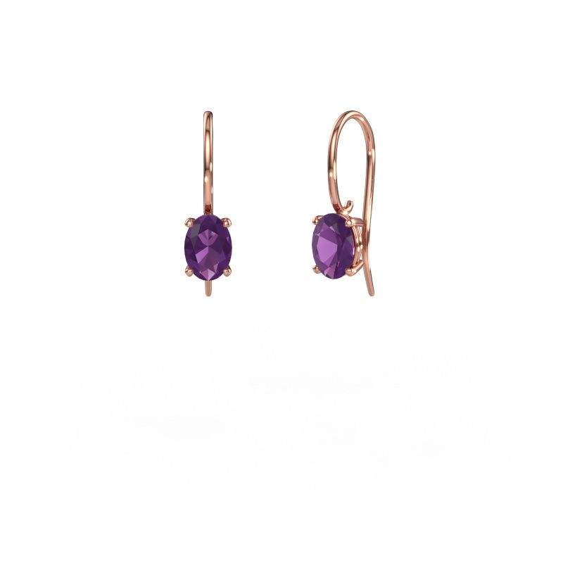 Pendants d'oreilles Cleo OVL 585 or rose améthyste 7x5 mm