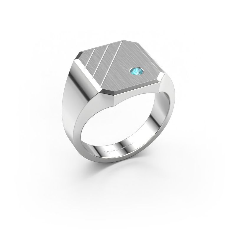 Zegelring Patrick 3 585 witgoud blauw topaas 2.5 mm
