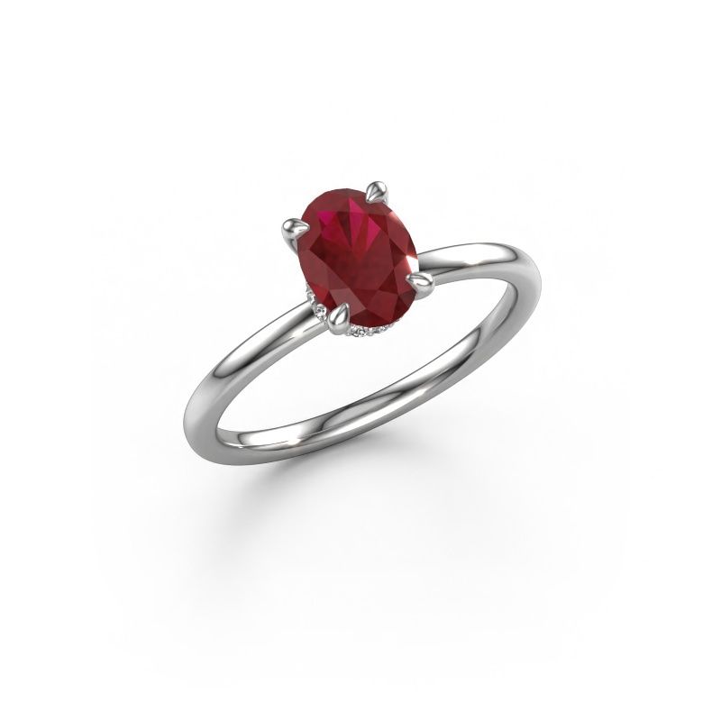 Bague de fiançailles Crystal OVL 3 950 platine rubis 7,5x5,5 mm