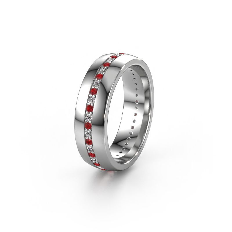 Huwelijksring WH0103L26BP 950 platina robijn 1.3 mm ±6x2 mm