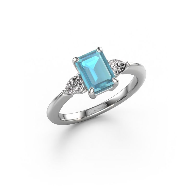 Bague de fiançailles Chanou EME 585 or blanc topaze bleue 7.5x5.5 mm