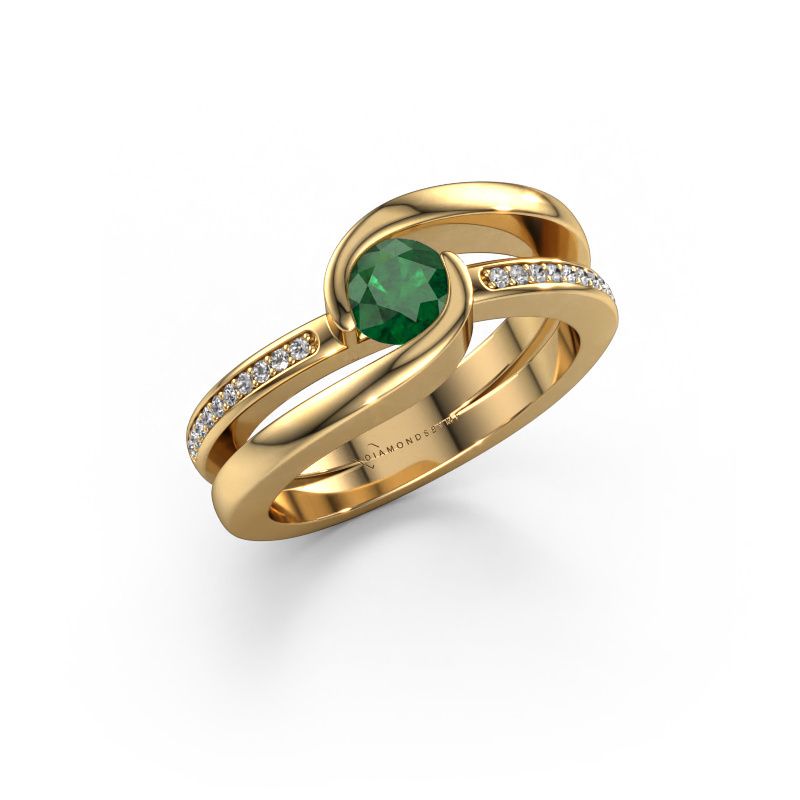 Bague Xenia 2 585 or jaune emeraude 5 mm