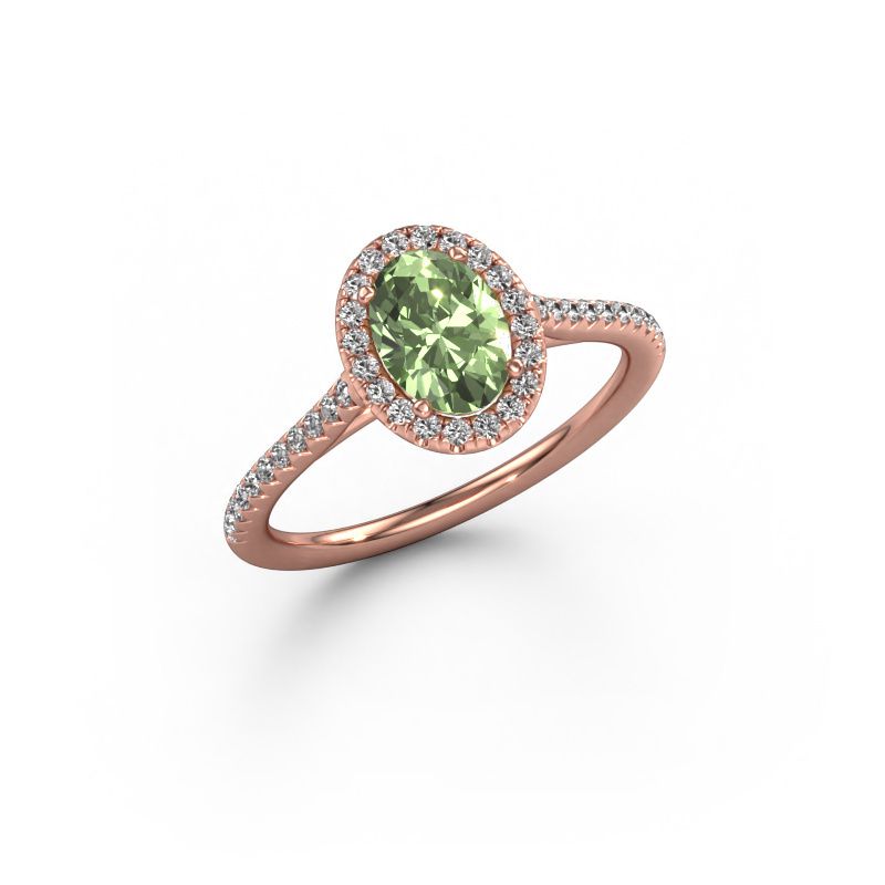 Engagement ring Seline ovl 2 585 rose gold green lab grown diamond 7x5 mm