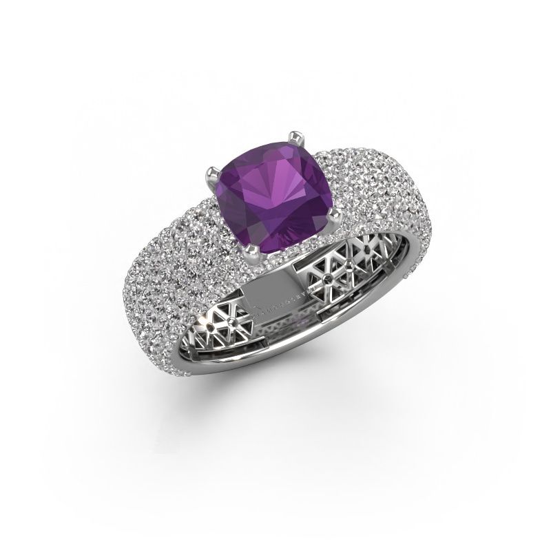 Verlovings ring Darcy 585 witgoud amethist 7 mm