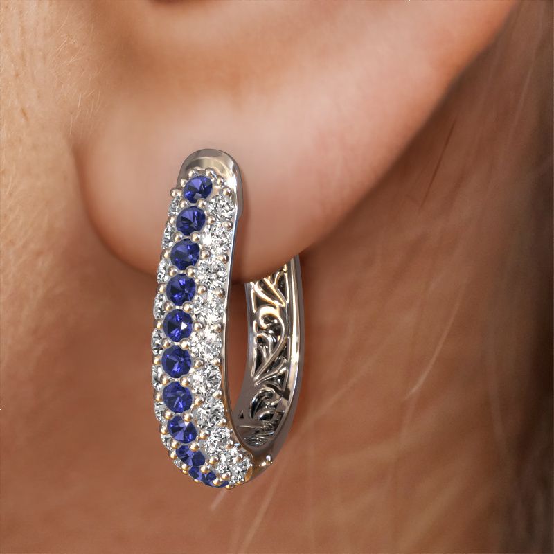Image of Hoop earrings Danika 10.5 A 950 platinum sapphire 1.7 mm