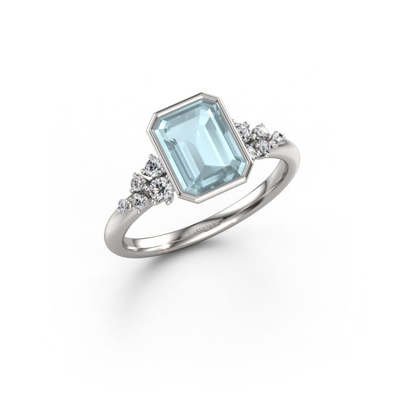 Bague de fiançailles Aliyah EME 950 platine aigue-marine 8x6 mm