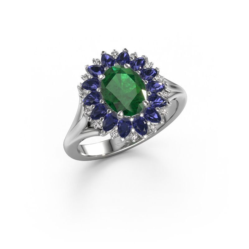 Verlovingsring Lidia 585 witgoud smaragd 8x6 mm