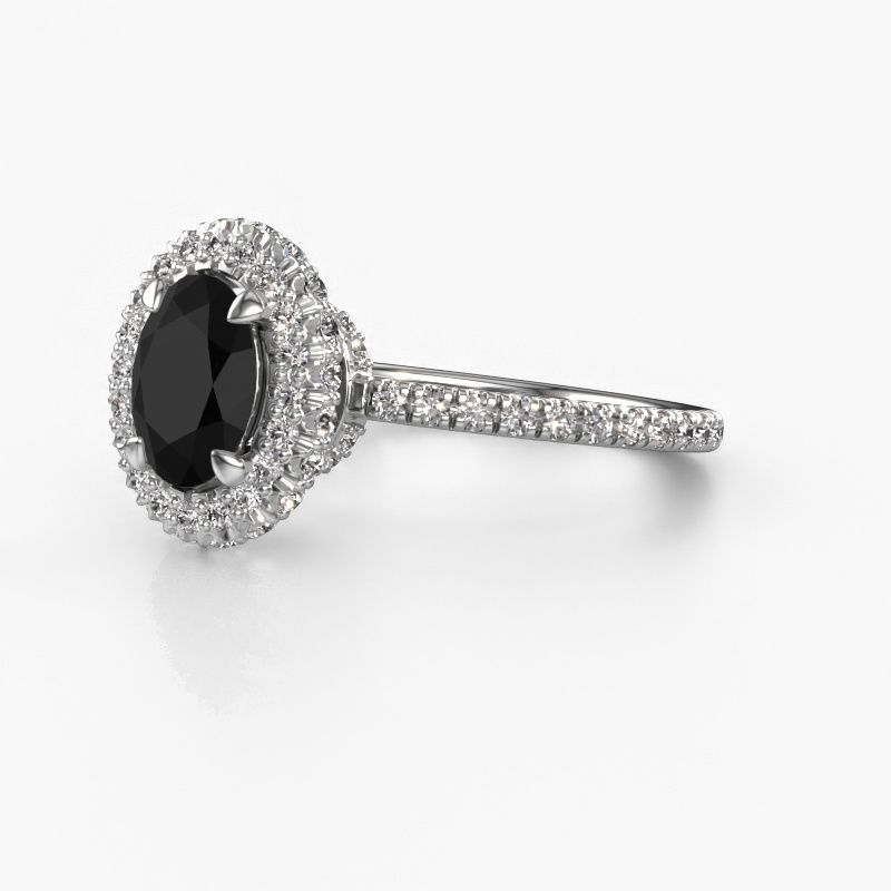 Image of Engagement ring Talitha OVL 585 white gold black diamond 1.794 crt