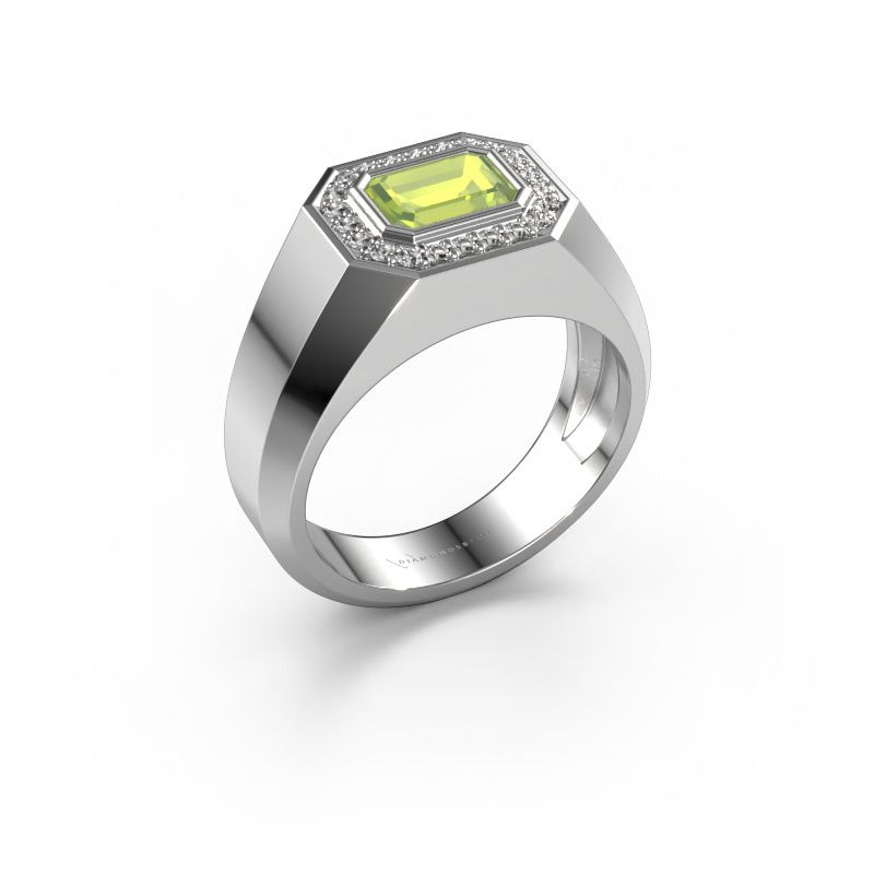 Men's ring Dylan 2 585 white gold peridot 7x5 mm