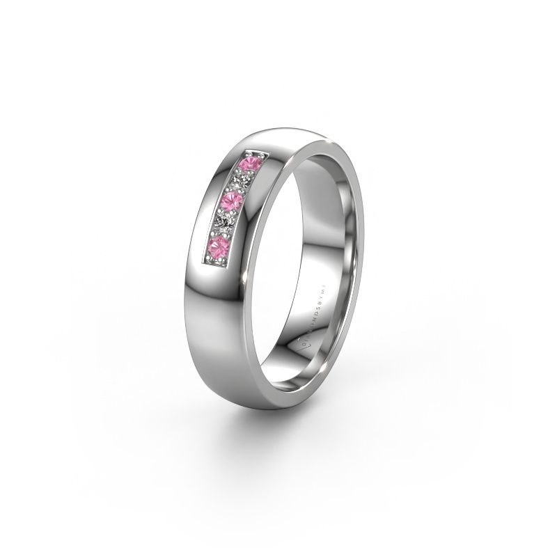 Wedding ring WH0111L25BP 585 white gold pink sapphire ±5x2 mm