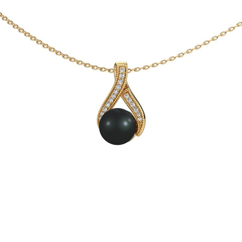 Pendentif Kasha 585 or jaune perle noire 5 mm