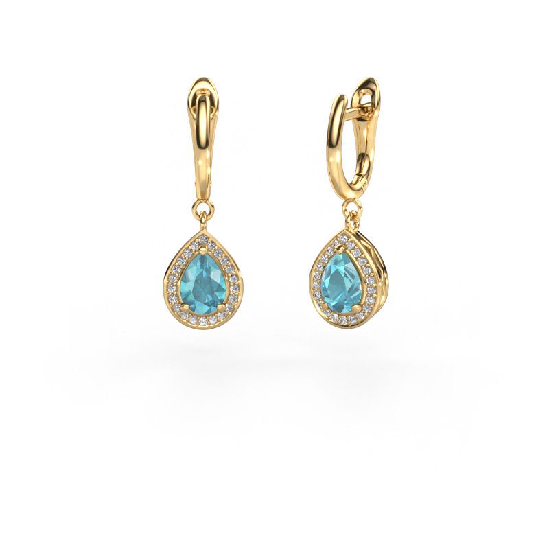 Pendants d'oreilles Ginger 1 585 or jaune topaze bleue 7x5 mm