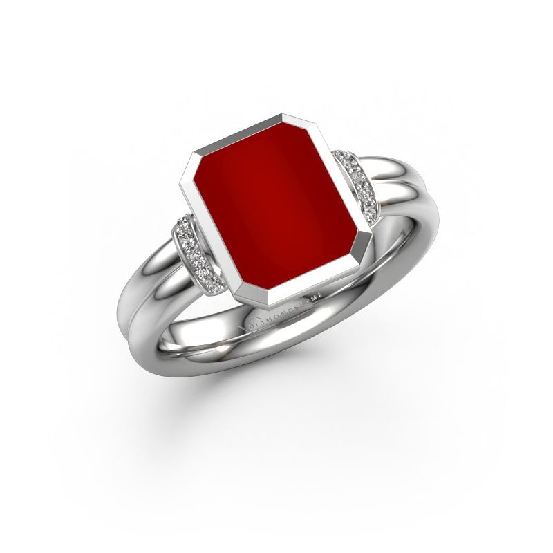 Signet ring Gwenn 3 585 white gold carnelian 10x8 mm