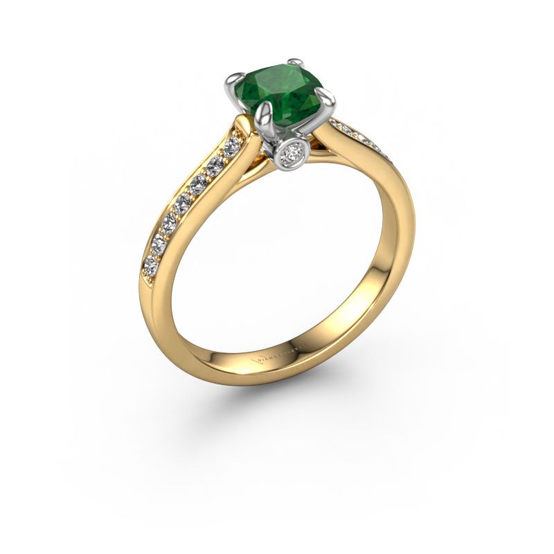 Forlovelsesring Valorie cus 2 585 gull smaragd 5.5 mm