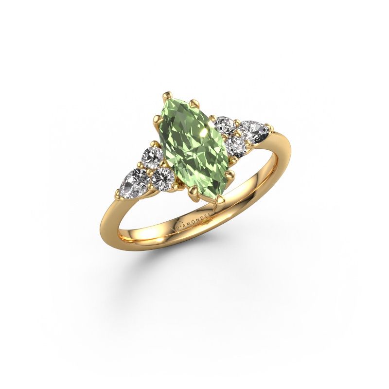 Engagement ring Melani MRQ 585 gold green lab grown diamond 11x5.5 mm