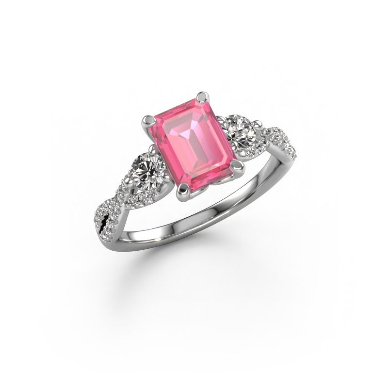 Bague de fiançailles Marilou EME 585 or blanc saphir rose 8x6 mm