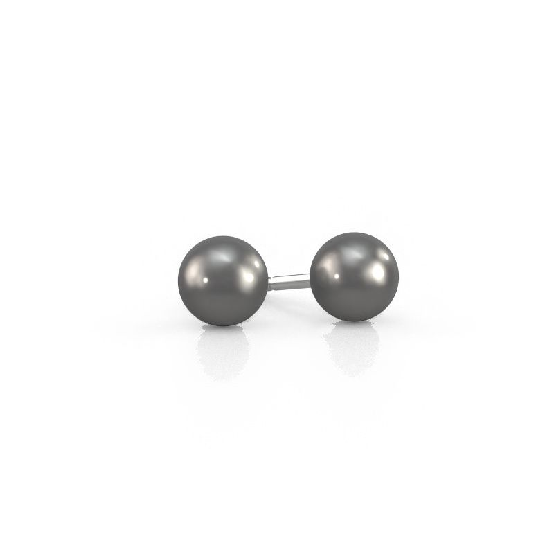 Oorstekers Blanche 585 witgoud grijze parel 6 mm