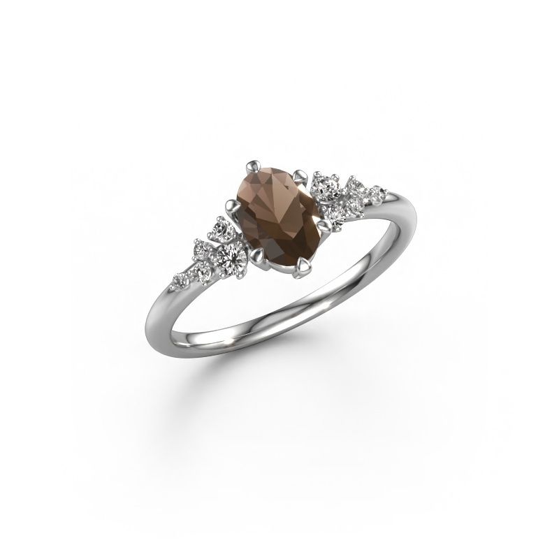 Ring Royce OVL 585 white gold smokey quartz 7x5 mm