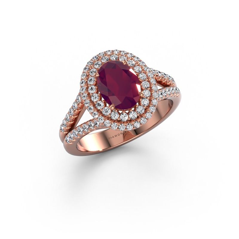 Verlovingsring Elvie OVL 585 rosé goud rhodoliet 8x6 mm