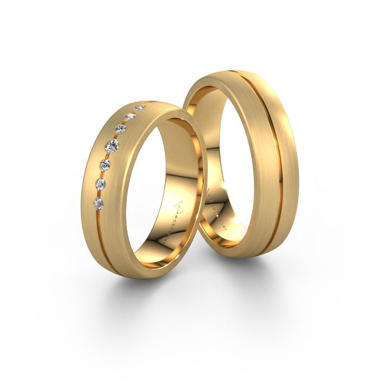 Wedding rings set WH0162LM25AM ±0.20x0.07 in 14 Carat gold diamond 0.03 crt