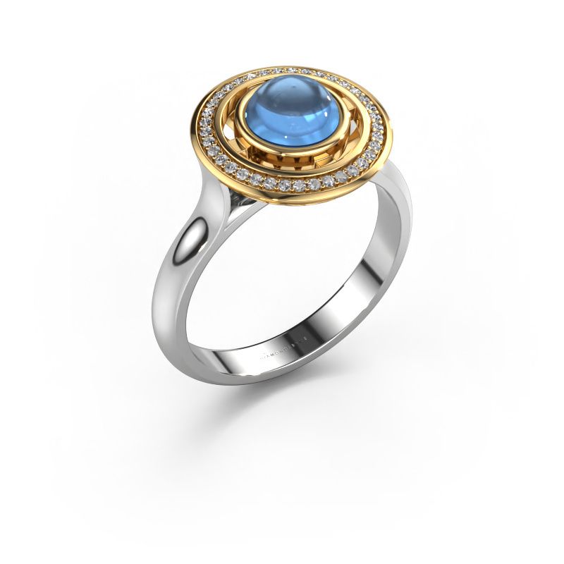 Bague Salima 585 or blanc topaze bleue 6 mm