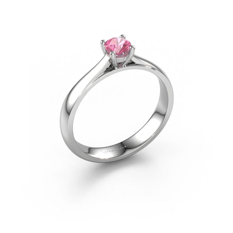 Verlovingsring Sam 585 witgoud roze saffier 4.2 mm