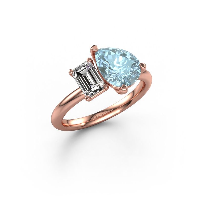 Engagement ring Toi et Moi PER-EME 585 rose gold blue lab grown diamond 9x7 mm