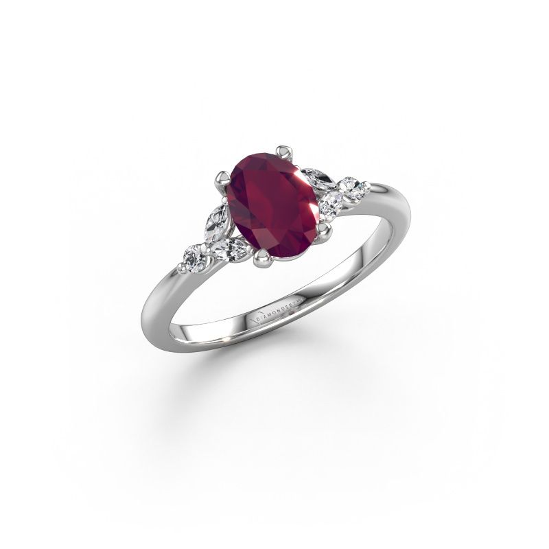 Bague de fiançailles Megan OVL 585 or blanc rhodolite 7,5x5,5 mm