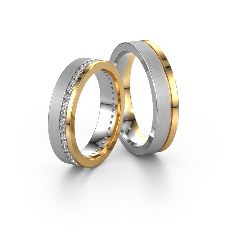 Trauringe set WH0303LM15BM ±5x2 mm 14 Karat Weißgold Diamant 0.01 crt