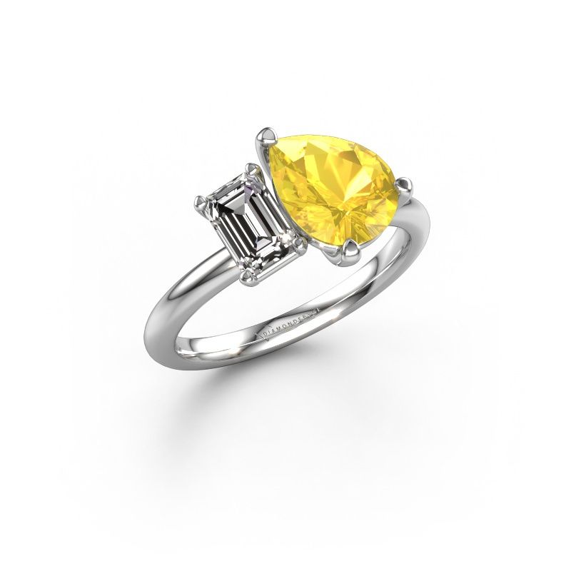 Verlobungsring Toi et Moi PER-EME 950 Platin Gelb Saphir 9x7 mm