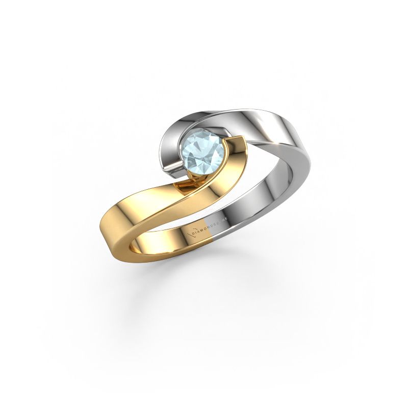 Bague Sheryl 585 or jaune aigue-marine 4 mm