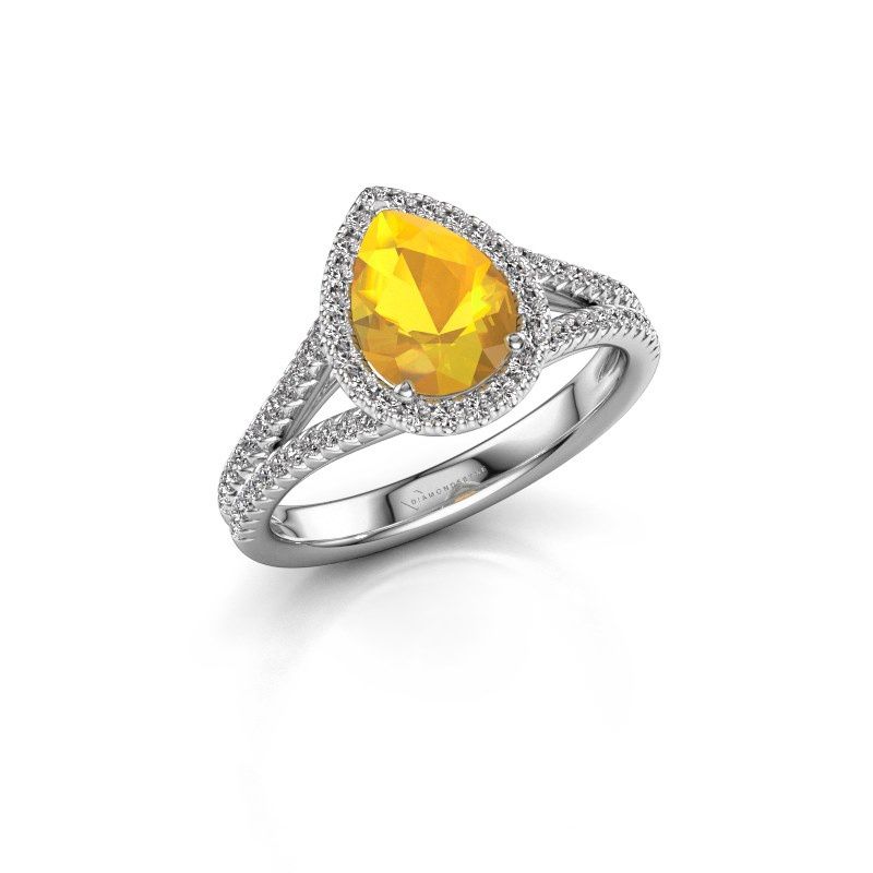 Afbeelding van Verlovingsring verla pear 2<br/>585 witgoud<br/>Citrien 8x6 mm