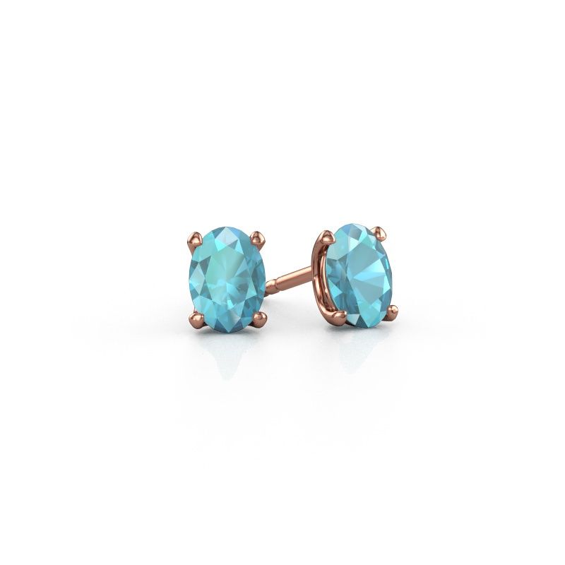 Clous d'oreilles Sam OVL 585 or rose topaze bleue 7x5 mm