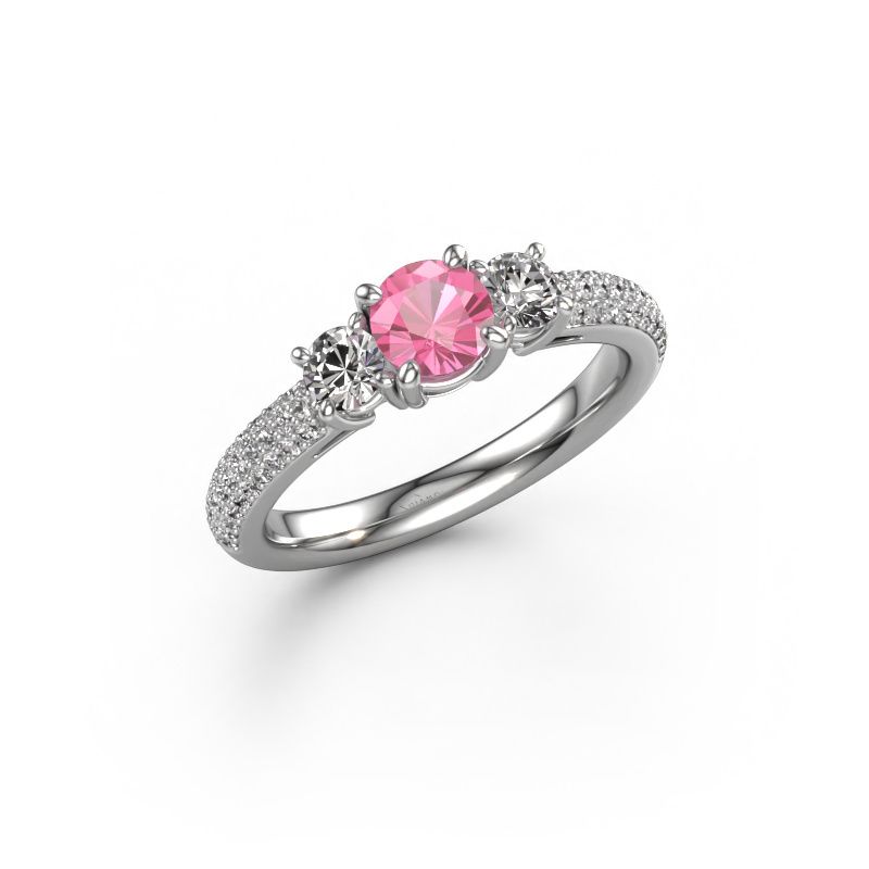 Verlovingsring Marielle RND 585 witgoud roze saffier 6 mm
