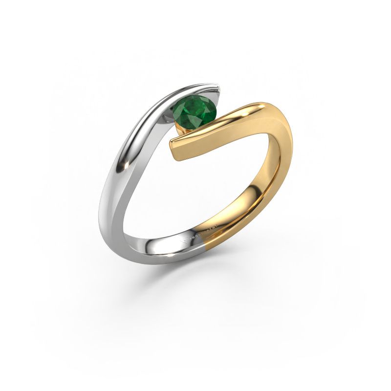 Aanzoeksring Alaina 585 goud smaragd 4 mm