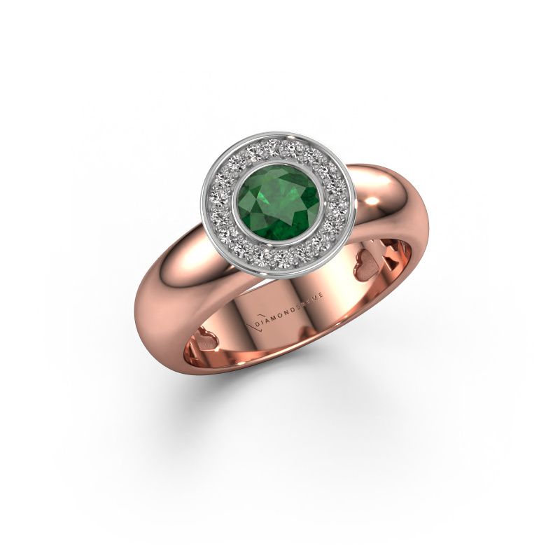 Bague Anna 585 or rose emeraude 5 mm