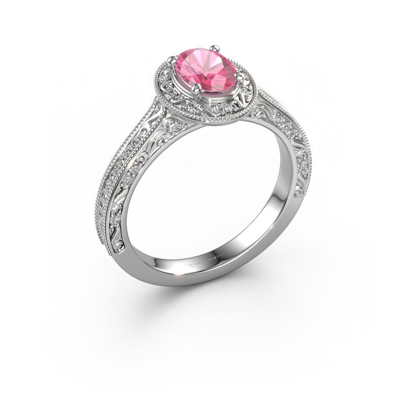 Bague de fiançailles Alice OVL 950 platine saphir rose 7x5 mm