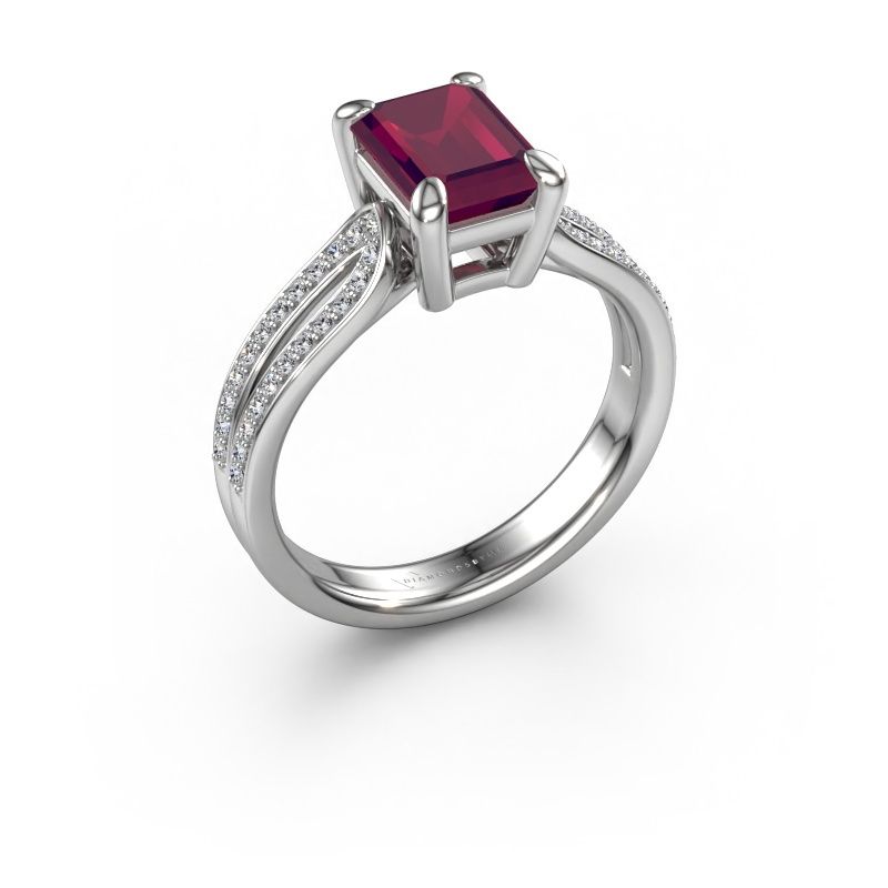 Verlovingsring Antonia eme 2 950 platina rhodoliet 8x6 mm