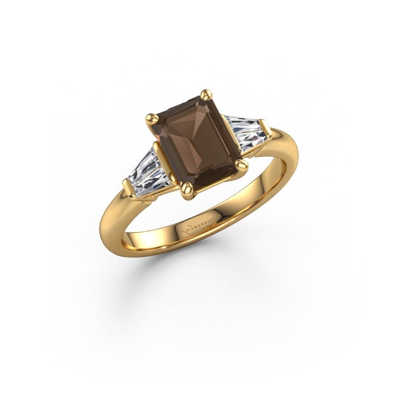 Anello di fidanzamento Kina EME 585 oro quarzo fumé 8x6 mm