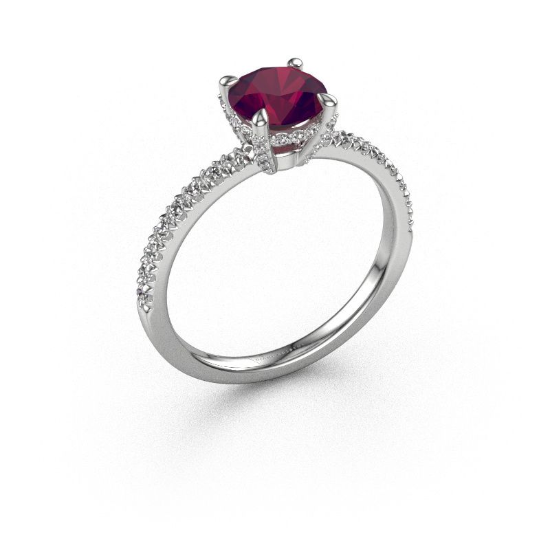 Bague de fiançailles Saskia rnd 1 585 or blanc rhodolite 6.5 mm