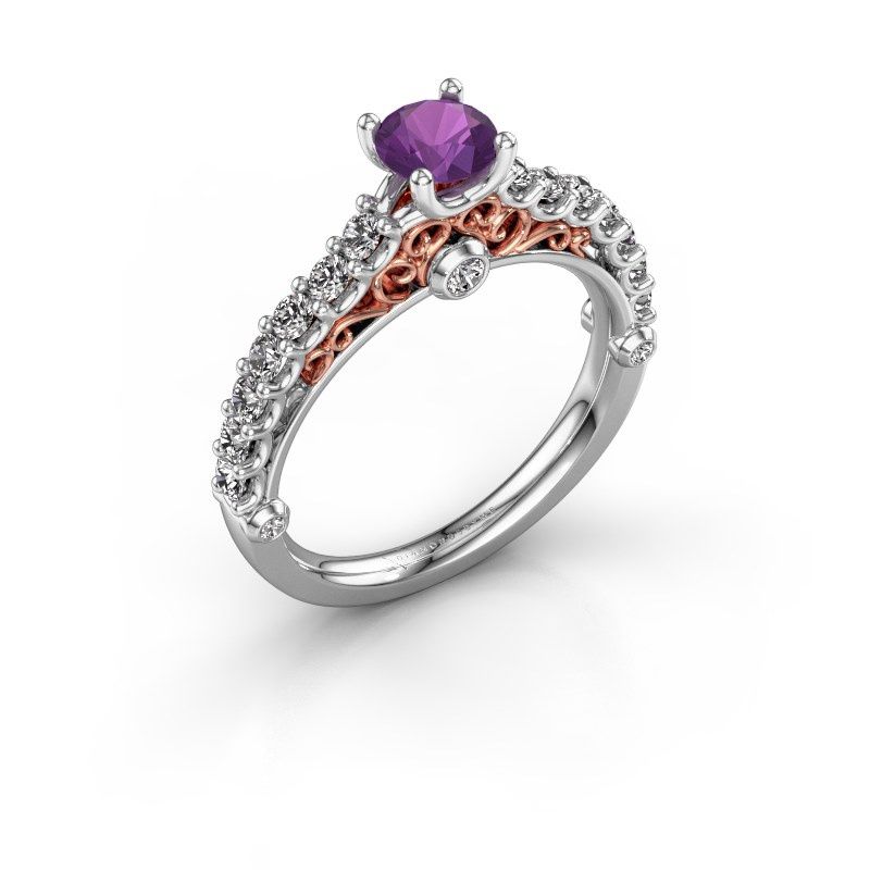 Afbeelding van Verlovingsring Shaunda<br/>585 witgoud<br/>Amethist 6.5 mm